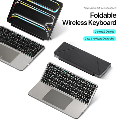 Foldable Bluetooth 5.0 Keyboard with Touchpad & Phone Holder for Phones Tablets PC iOS Android Windows Mac - LKBA