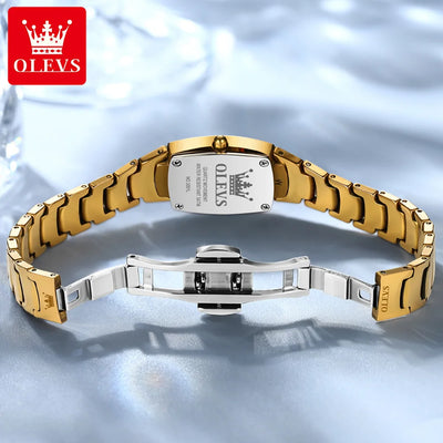 OLEVS 7006 Certified Brand Elegant Luxurious Women's Watches waterproof Tungsten Steel strip Quartz Watch for Lady Tonneau Watch - LKBA