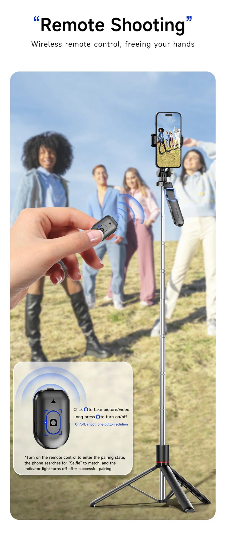 Selfie Stick Tripod with 1708mm Long Monopod Fill Light, Bluetooth Remote, 360° Rotation - LKBA