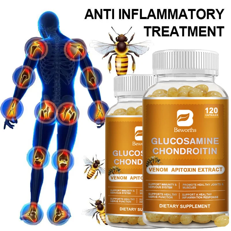 Glucosamine Chondroitin Bee Venom Extract Capsules for Joint & Knee Health No Pain Discomfort of Bones and Joint - LKBA