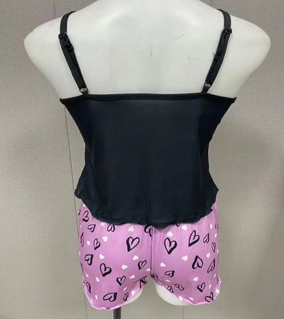 Women's Milk Silk Pajamas Set Summer Sleeveless Heart Print Shorts Sleepwear Sexy Comfortable Loungewear Two Piece - LKBA