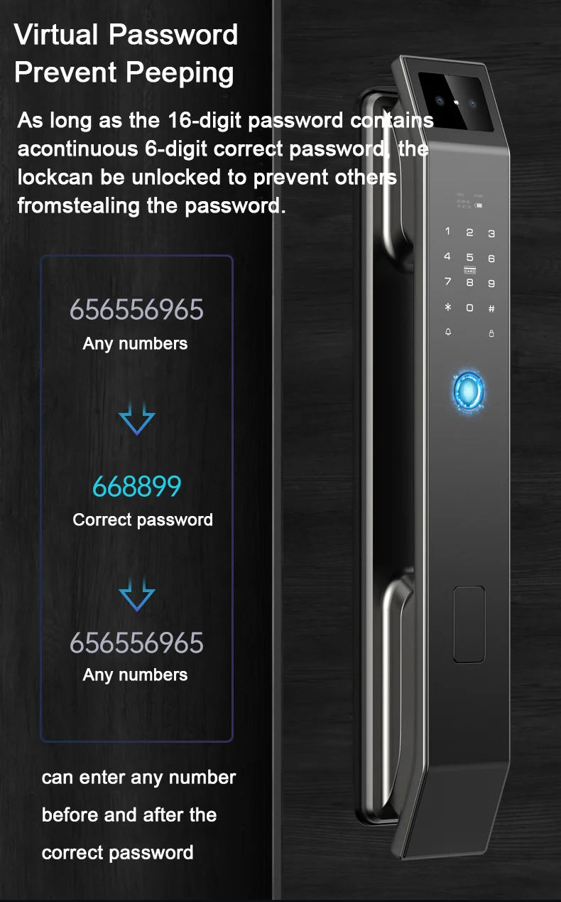 3D Face Recognition Unlock Digital Door Lock With Camera FIngerprint Password Unlock Keyless Electronic Door Lock - LKBA