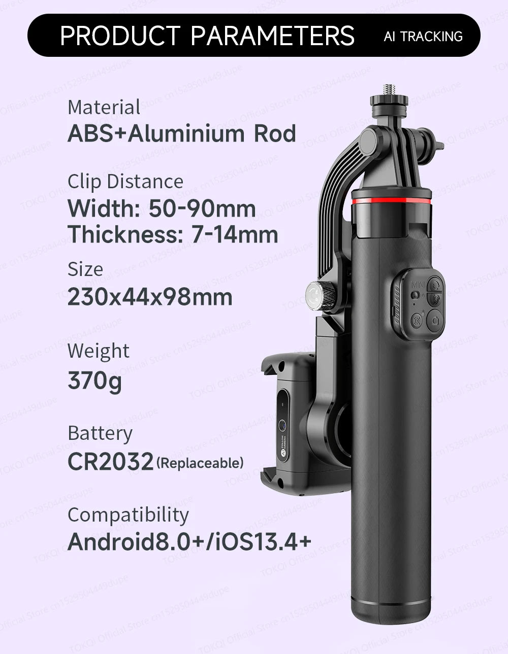 C22 AI Face Tracking Handheld Gimbal Stabilizer 360° Rotation Shoot Selfie Stick Tripod