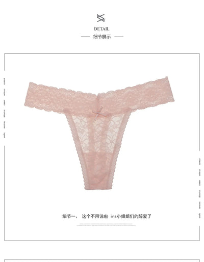 S-XL Plus Size Transparent Lace Lady thong Sexy Low-Waist Women's Lingerie Hollow Out G-string Temptation Female T-pants Tanga - LKBA