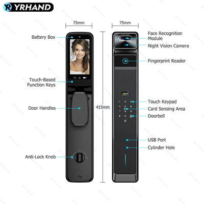 Real Time Intercom Palm Vein Recognition Intelligente Tuya Wifi  3DFace Unlock Outdoor Front Smart Digital Door Lock With Camera - LKBA