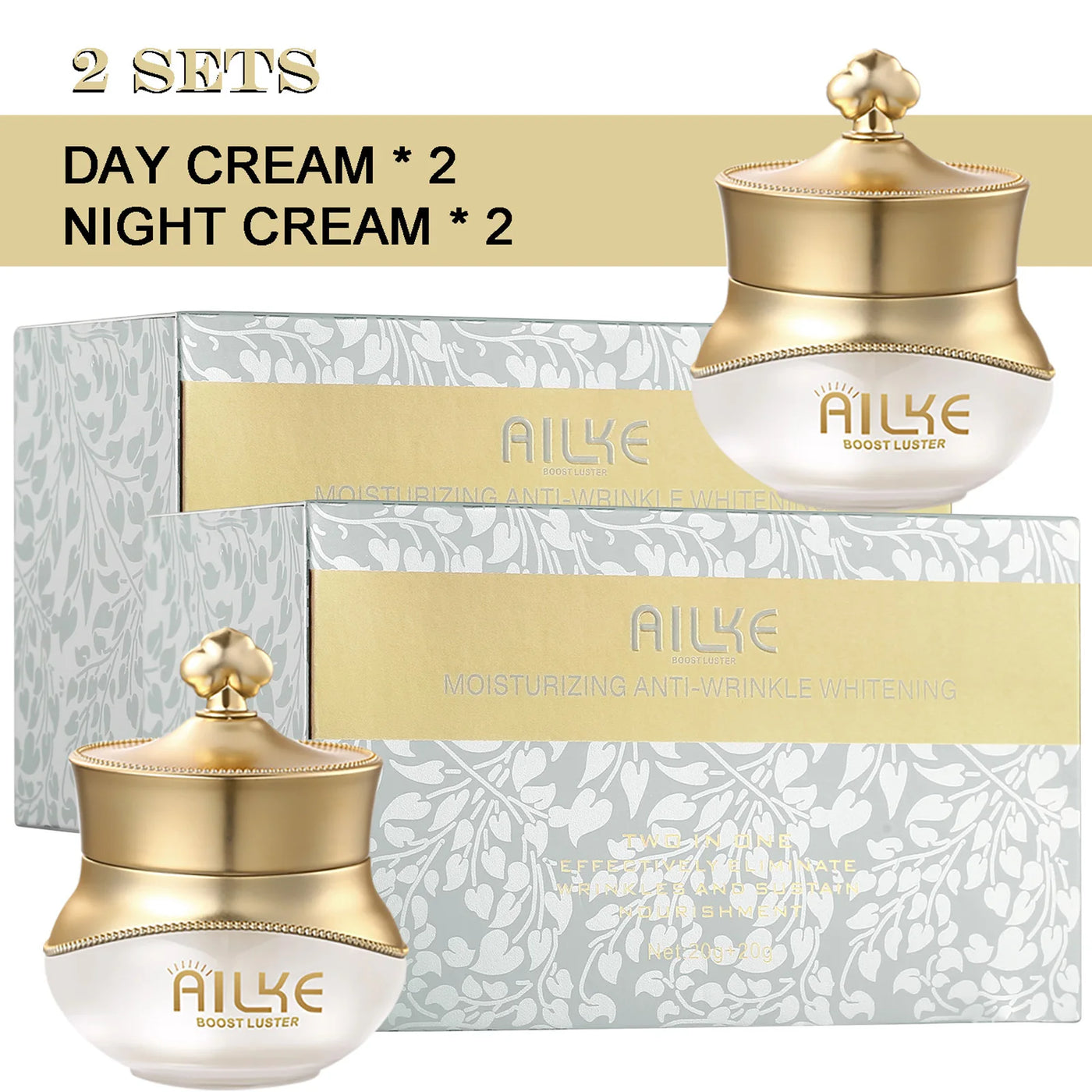 AILKE Whitening Anti-wrinkle Freckle Face Cream With Collagen Hyaluronic Acid Rose Skin Care Women Korean Facial Moisturizer Set - LKBA