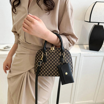 Luxury Shell Fashion Women's Handbag Simple Shoulder Bag Plaid Print Crossbody Bag with Mini Purse - LKBA