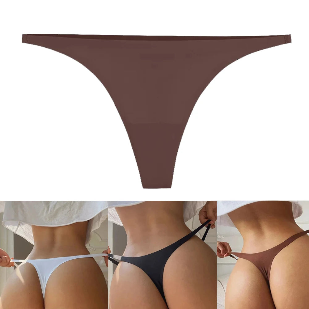 2024 Seamless Panties Ice Silk Seamless Panties For Women Soft Thin Thongs Woman Satin Underwear Female Bikini String Panties - LKBA