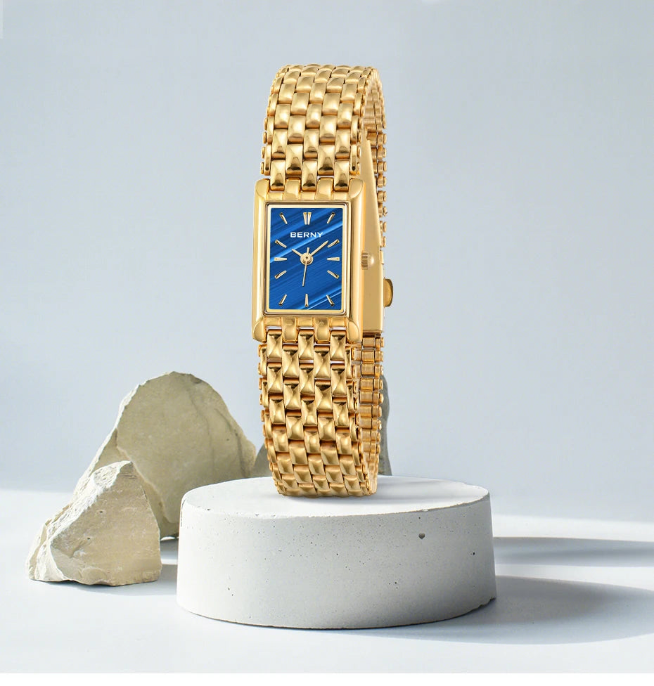 BERNY Gold Watch for Couple Luxury Women/Men Wristwatch Waterproof Golden Clock Quartz Stainless Steel Fashion Men Ladies Watch