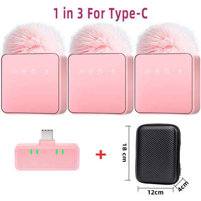 1 In 4 Pink Noise Canceling Lavalier Microphone With Windproof Cap Wireless Mute Function For Cell Phone Portable Audio Video - LKBA