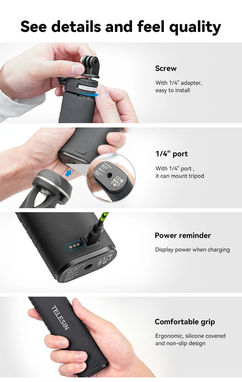 Selfie Stick QC/PD3.0 fast charging Power Selfie Stick 90CM Telescoping Selfie Pole with 1/4 Inch Screw - LKBA