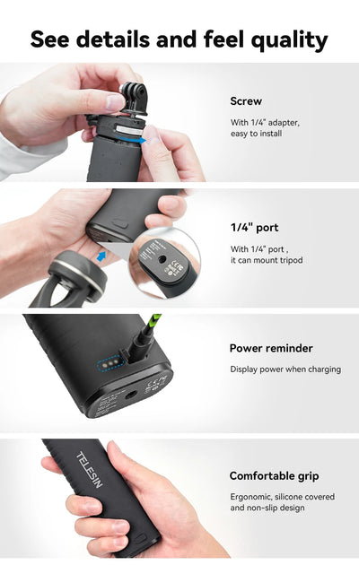 Selfie Stick QC/PD3.0 fast charging Power Selfie Stick 90CM Telescoping Selfie Pole with 1/4 Inch Screw - LKBA