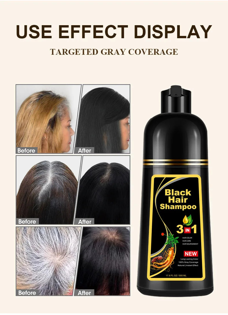100ml/500ml Hair Dye Shampoo 3in1 Darkening Hairs Instant Gray To Black Polygonum Multiflorum Natural Coloing Cover Men Women - LKBA
