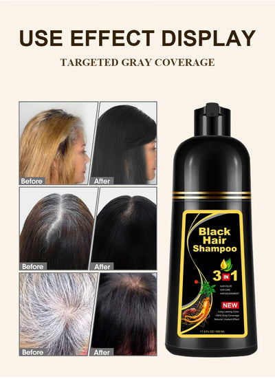 100ml/500ml Hair Dye Shampoo 3in1 Darkening Hairs Instant Gray To Black Polygonum Multiflorum Natural Coloing Cover Men Women - LKBA