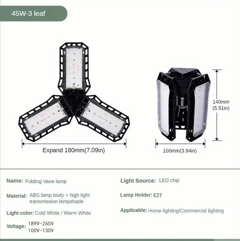 LED Garage Light Bulbs 45W 60W 80W10000LM Super Bright Garage Lighting LED Shop Light With Adjustable Panels, E27 Screw Socket - LKBA