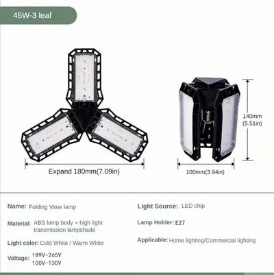 LED Garage Light Bulbs 45W 60W 80W10000LM Super Bright Garage Lighting LED Shop Light With Adjustable Panels, E27 Screw Socket - LKBA