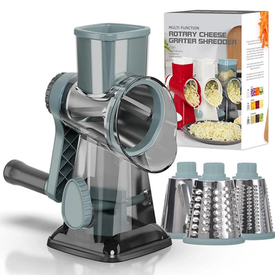 LMETJMA 3 in 1 Rotary Cheese Grater Versatile Manual Vegetable Slicer Peanut Nuts Grinder Cheese Vegetable Shredder Clear JT242 - LKBA