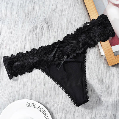 Women Sexy Lace Panties Low-waist Thong Female Underwear Hollow Cross Strappy G-String Breathable Lingerie Embroidery Intimates - LKBA