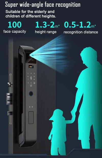 Tuya APP Smart Life APP Control Voice Intercom Smart Lock 3D Face Recognition Fingerprint Password Smart Door Lock with Camera - LKBA