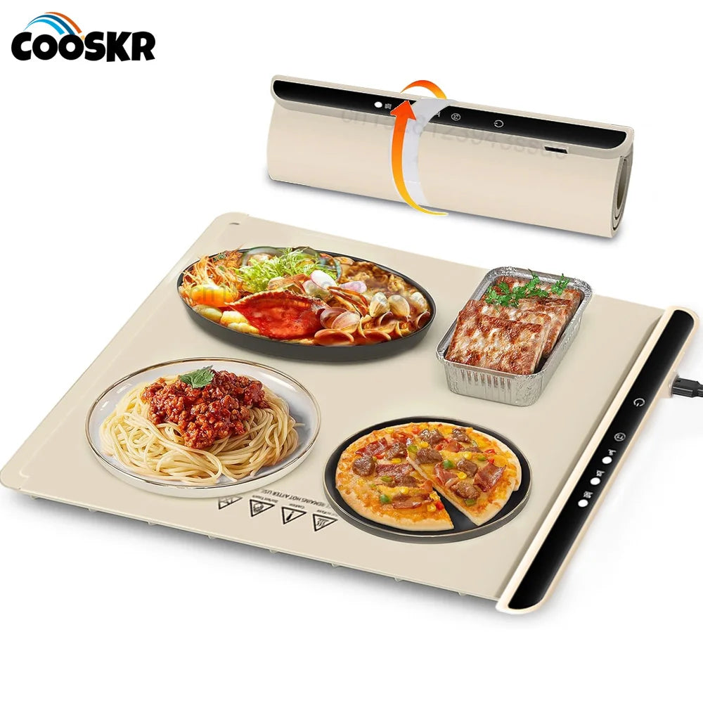 Electric Warming Tray Foldable Food Warmer Fast Heating Portable Dining Table Warmer Food Warmer Mat with Full Surface Heating - LKBA