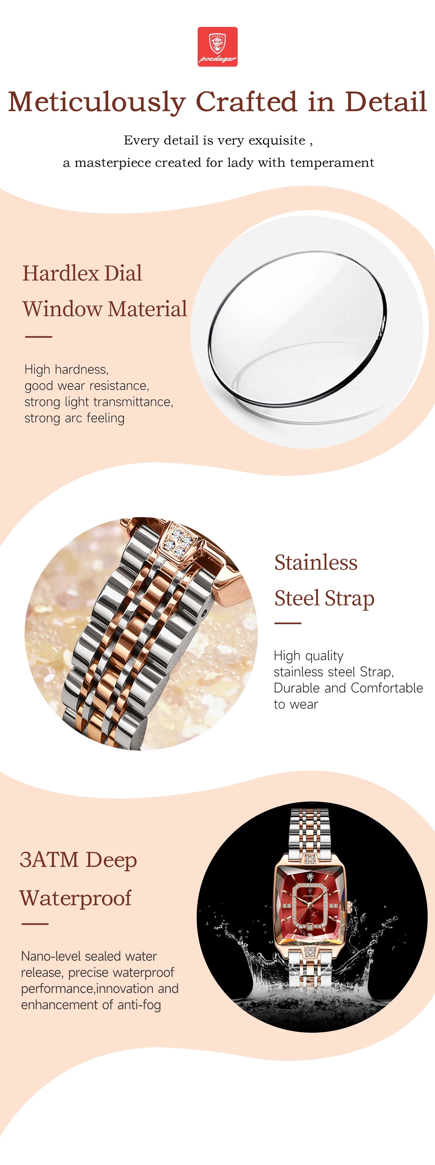 POEDAGAR Luxury Rectangle Watch For Woman Waterproof Calendar Simple Ladies Watch Fashion Stainless Steel Quartz Women's Watches - LKBA