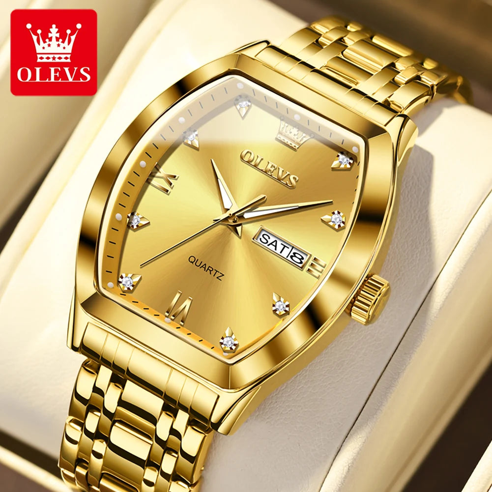 OLEVS New Men's Watches Quartz Luxury Gold Watch Classics Tonneau Dial Top Brand Waterproof Luminous Quartz Watch for Men 5528 - LKBA