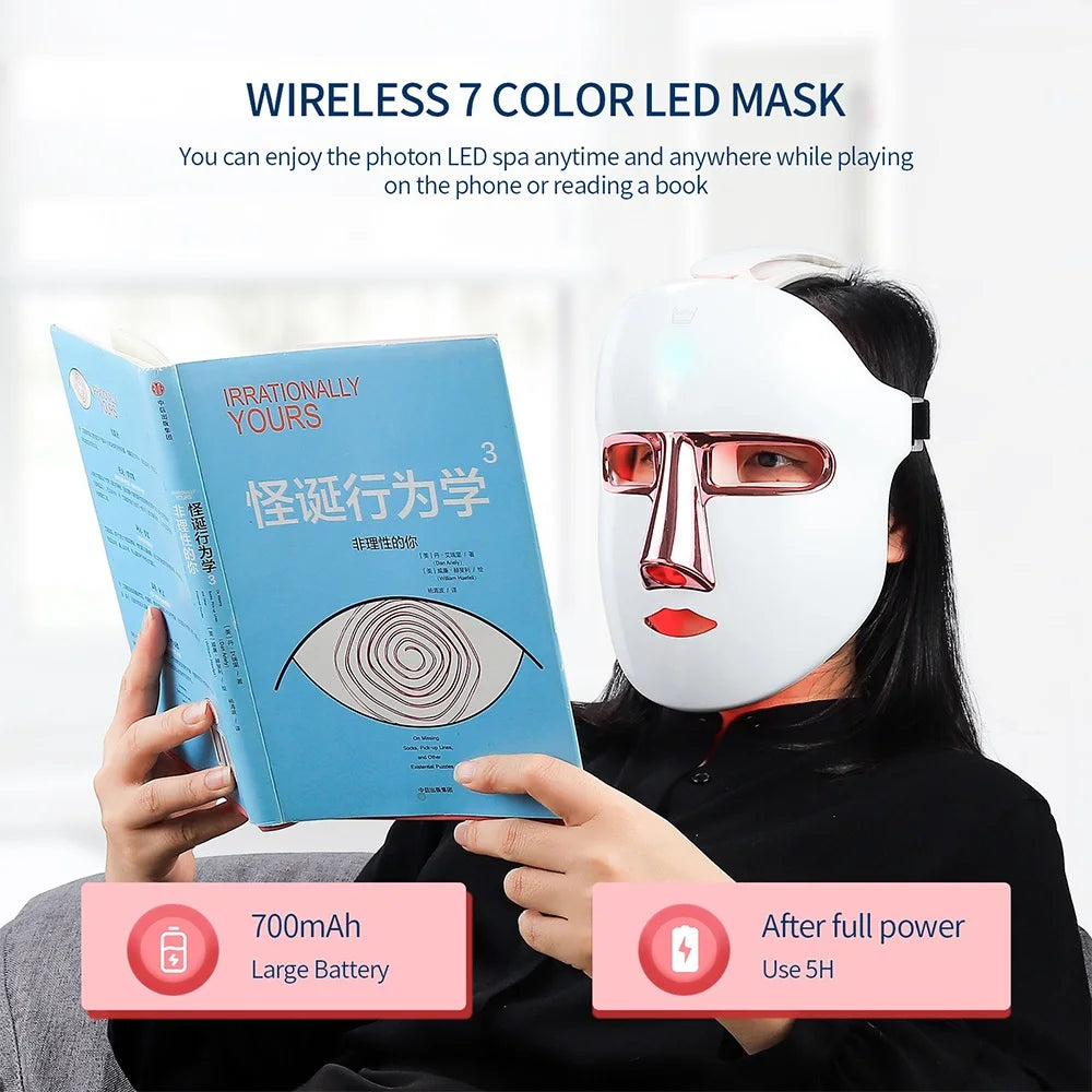 Wireless 7 Colors Face LED Mask Photon Facal Beauty Mask Skin Rejuvenation Anti Acne Repair Skin Tightening Anti Aging Skin Care - LKBA