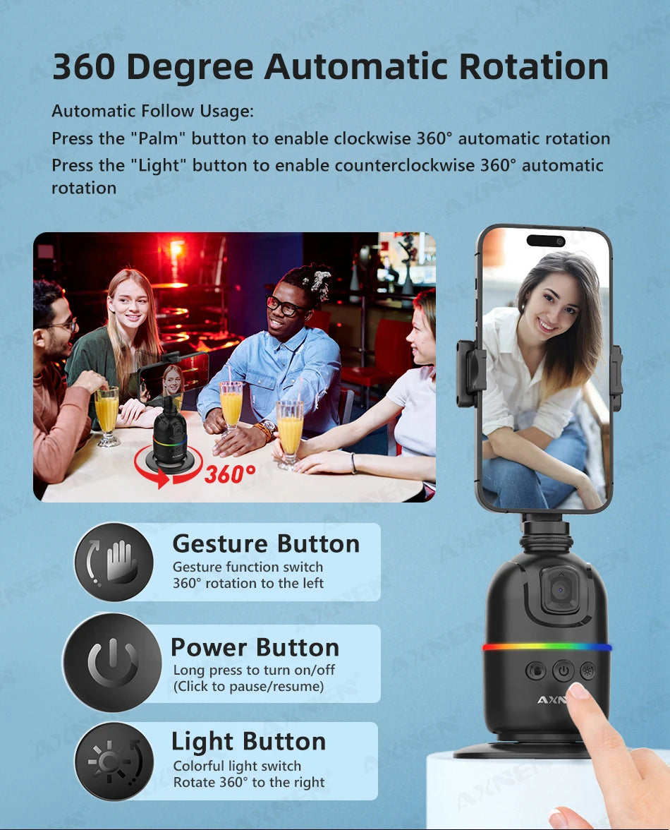 Auto Face Tracking Desktop Gimbal Intelligent Rotating Holder for Mobile Phone - Option Wireless Remote Selfie Smartphone Tripod - LKBA