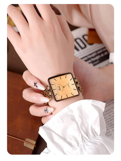 Men Watch Business Simple Square Couple Watches Waterproof Stainless Steel Premium Ultra Thin Women Fashion Quartz Wristwatches - LKBA