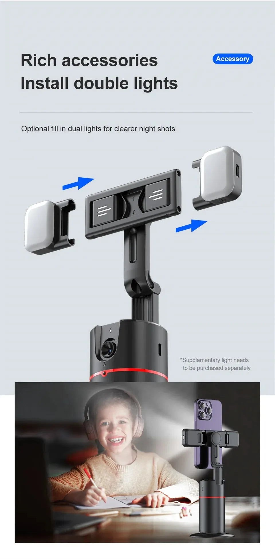Auto Face Tracking Tripod 360°Rotation, No App, Smart Shooting Phone Holder for Live Video - LKBA
