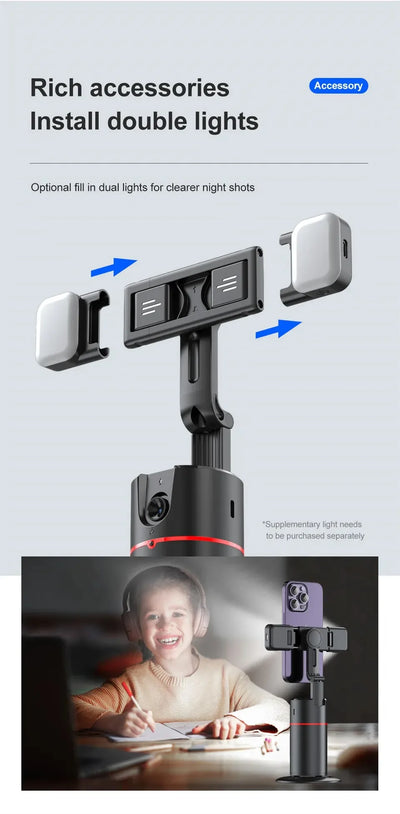 Auto Face Tracking Tripod 360°Rotation, No App, Smart Shooting Phone Holder for Live Video - LKBA