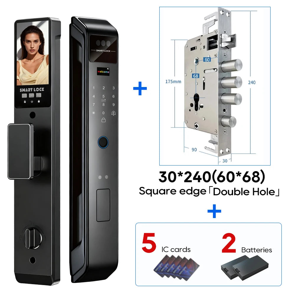 SANKESONG Tuya 3D Face Recognition Smart Lock with Security Camera Digital Electronic Intelligent Fingerprint Lock Dual Battery - LKBA