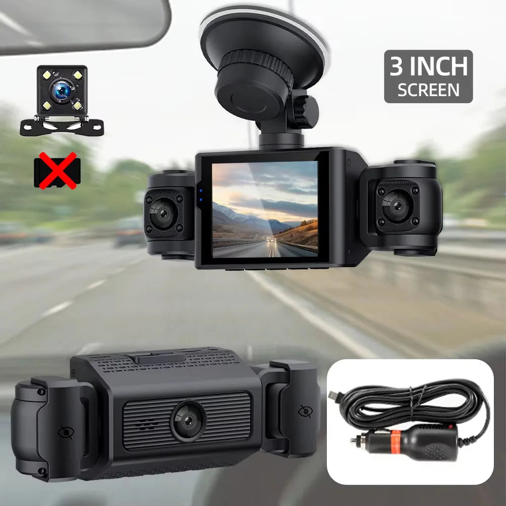 Dash Cam W/ IR Night Vision Loop Recording 3" IPS Screen 360° Rotatable 1080P 4 Camera Front/Rear/Left/Right Cars Driving DVR - LKBA