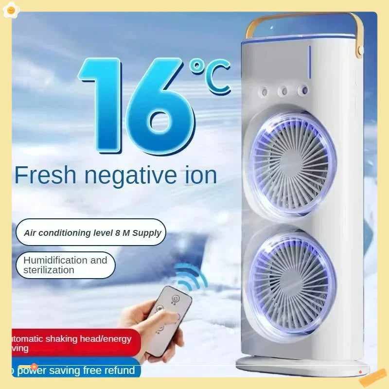 Mini Electric Fan with Spray Cooling Function Portable Air Conditioning Fan with LED Light - LKBA