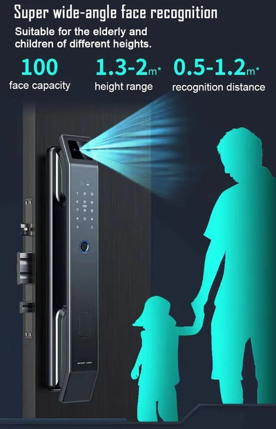 3D Face Recognition Unlock Digital Door Lock With Camera FIngerprint Password Unlock Keyless Electronic Door Lock - LKBA