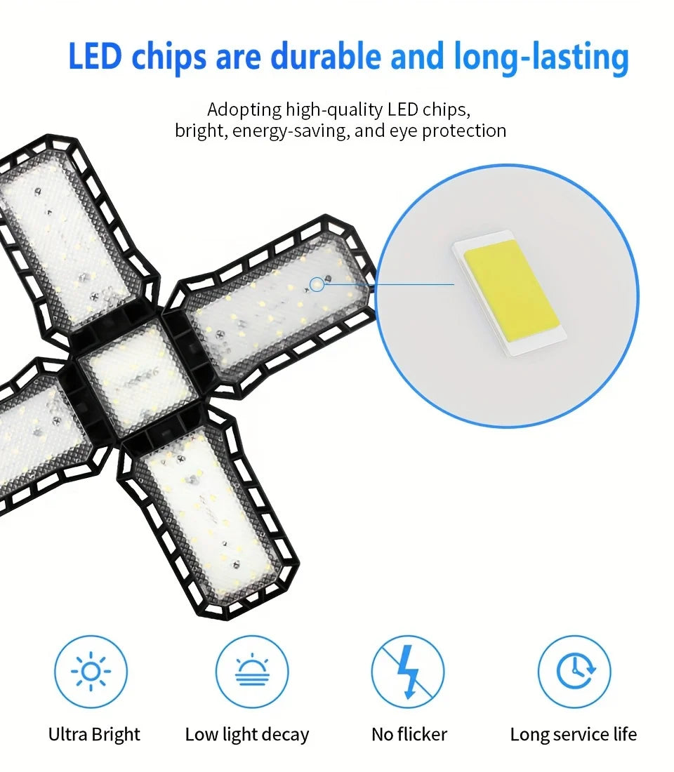 LED Garage Light Bulbs 45W 60W 80W10000LM Super Bright Garage Lighting LED Shop Light With Adjustable Panels, E27 Screw Socket - LKBA