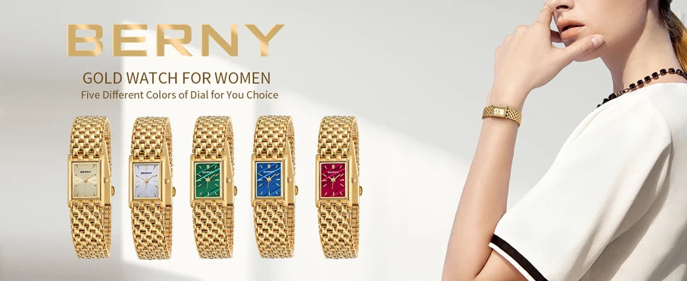 BERNY Gold Watch for Couple Luxury Women/Men Wristwatch Waterproof Golden Clock Quartz Stainless Steel Fashion Men Ladies Watch - LKBA
