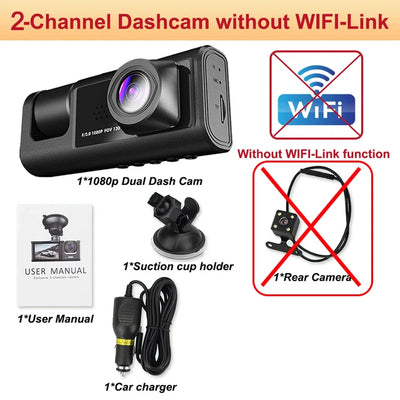 Dash Cam for Cars WIFI APP Car DVR 2/3lens Front Camera Video Recorder Rear View Camera for Vehicle Black Box Car Assecories - LKBA