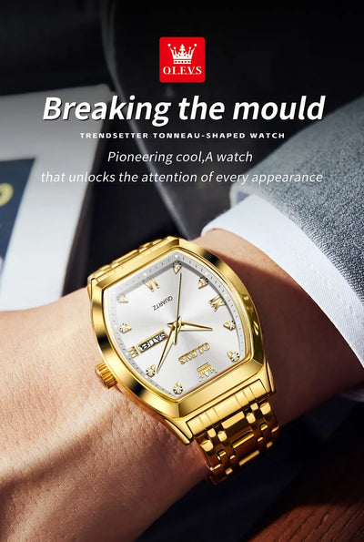 OLEVS New Men's Watches Quartz Luxury Gold Watch Classics Tonneau Dial Top Brand Waterproof Luminous Quartz Watch for Men 5528 - LKBA