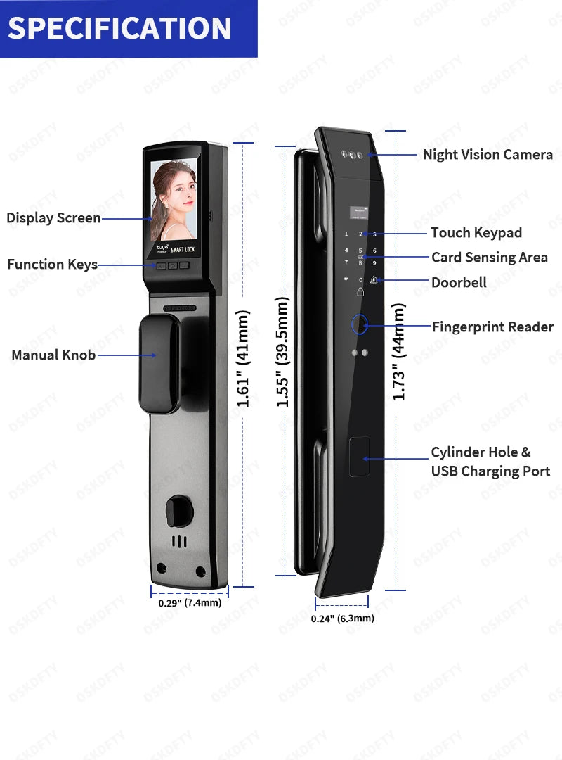 Tuya 3D Face Real-time Intercom Digital Electronic Door Lock Security Camera Intelligent Fingerprint smart lock for home - LKBA