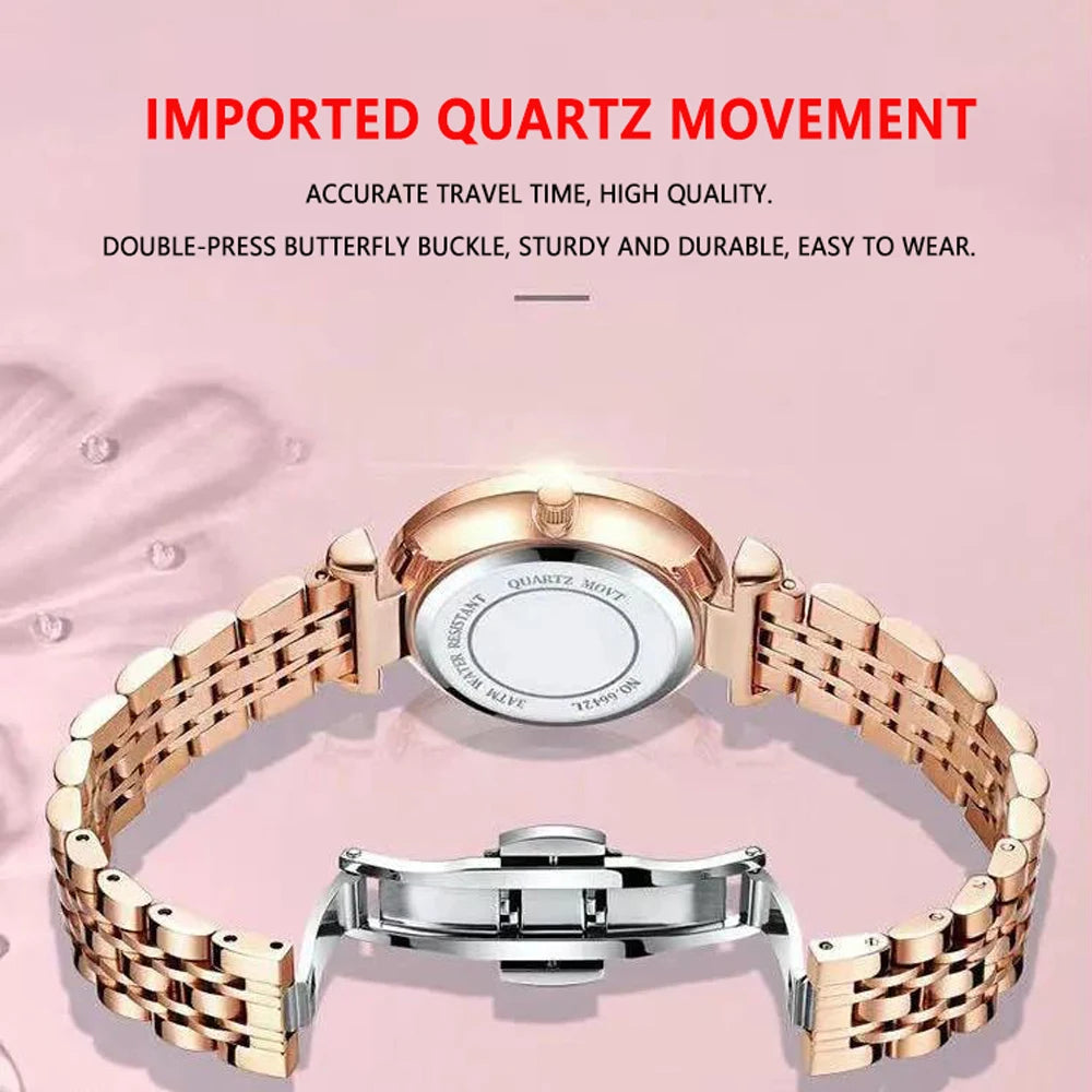 POEDAGAR Watch Women New Fashion Luxury Stainless Steel Wristwatch Bracelet Simple Rose Gold Waterproof Luminous Ladies Watches - LKBA