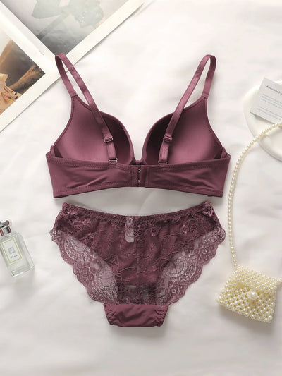 High Quality Hot Selling Sexy Women's Wireless Two-piece Butterfly Solid Color Underwear Women's Lace Underwear Set B2046 - LKBA