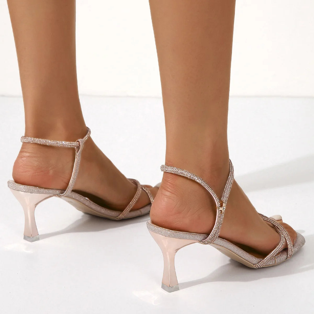 Silver Women's Sandals 2025 Summer New Elegant Thin Heel One-Piece Strap Fairy Sandals with Dress High Heel Rubber Outerwear - LKBA