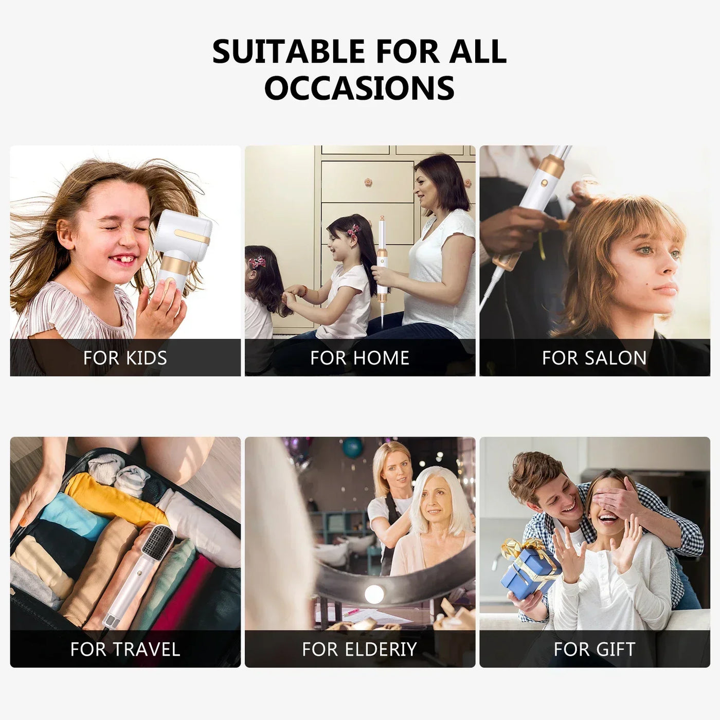 7 In 1 Hair Dryer Brush Brushless High Speed Hair Dryer with Diffuser Ionic Blow Dryer Hot Air Styling Comb Auto Hair Curler - LKBA