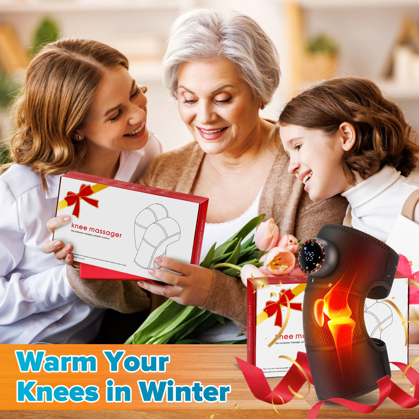 3 in 1 Cordless Thermal Knee Pad Knee Shoulder Massager Vibration Leg Arm Joint Brace Muscle Relax Joint Brace Muscle Relaxation - LKBA