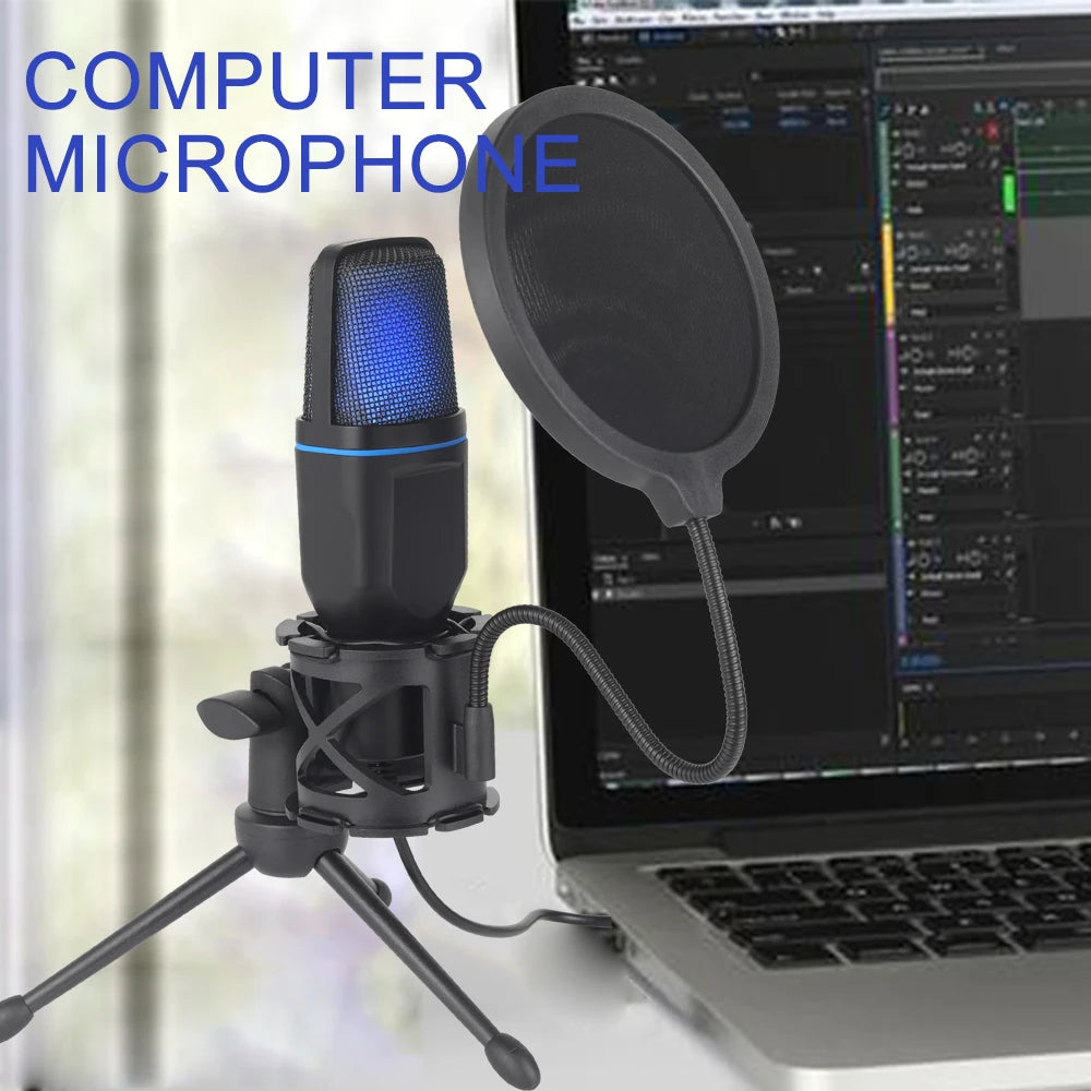 USB Microphone RGB Microphone Condenser Wire Gaming Mic for Podcast Recording Studio - LKBA