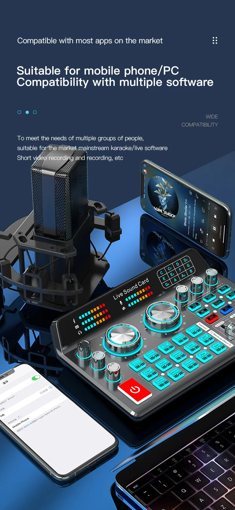 Live Sound Card for Mobile & Computer Universal Recording Mic Head Dedicated for Singing and Live Streaming - LKBA