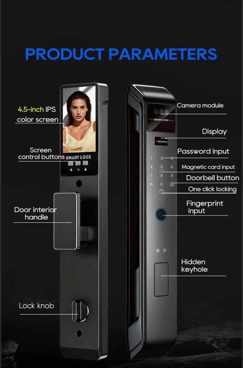 SANKESONG Tuya 3D Face Recognition Smart Lock with Security Camera Digital Electronic Intelligent Fingerprint Lock Dual Battery - LKBA