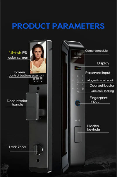 SANKESONG Tuya 3D Face Recognition Smart Lock with Security Camera Digital Electronic Intelligent Fingerprint Lock Dual Battery - LKBA