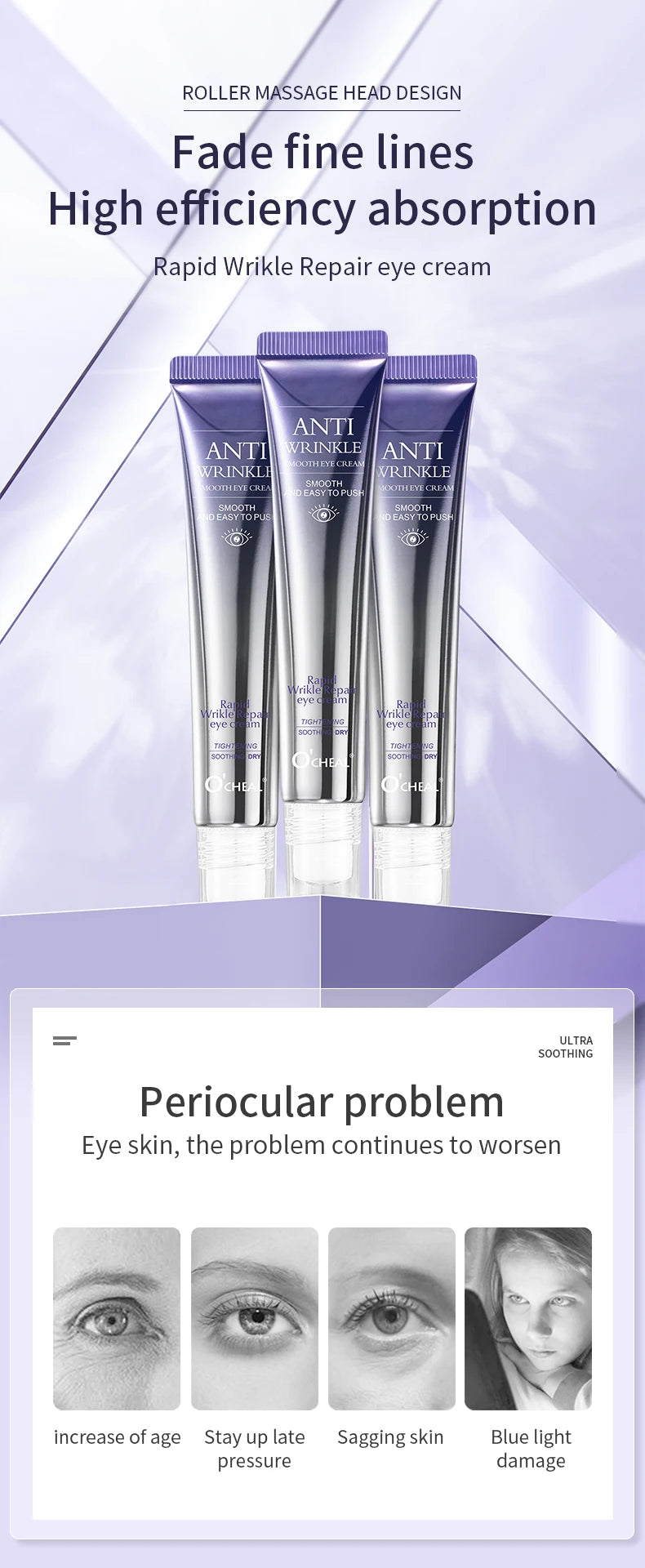 Anti-Wrinkle Anti Dark Circle Eye Cream Roller Massager Moisturizing Eye Bags Anti-Aging Hyaluronic Acid Eye Skin Care - LKBA